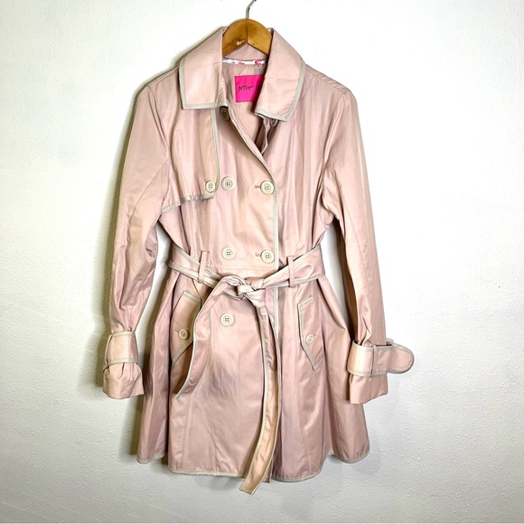 Betsey Johnson Light Pink Trench Coat coquette corset swing twirl sz L jacket - Picture 2 of 16